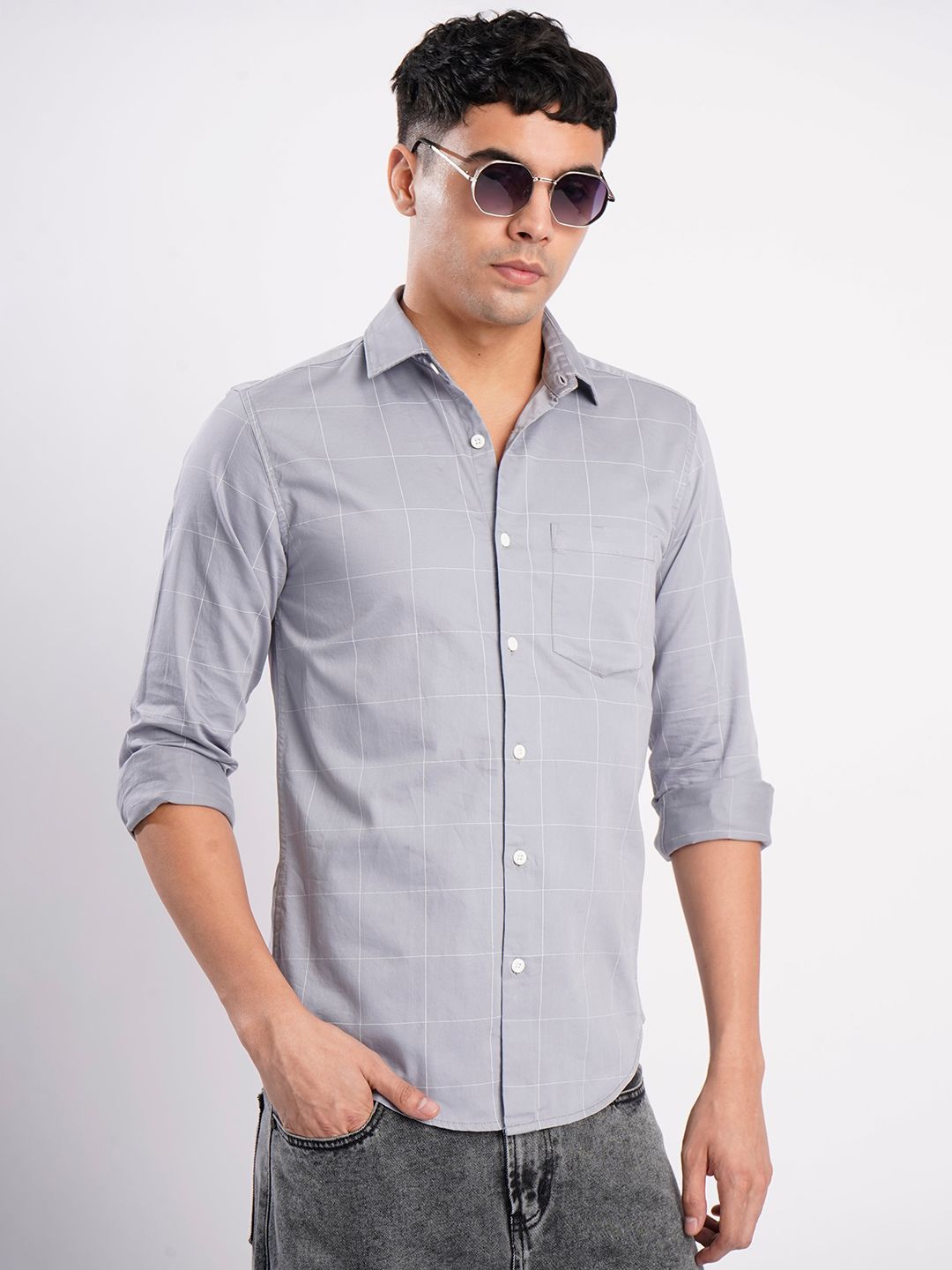 Bene Kleed Checked Spread Collar Pure Cotton Shirt-picture-17