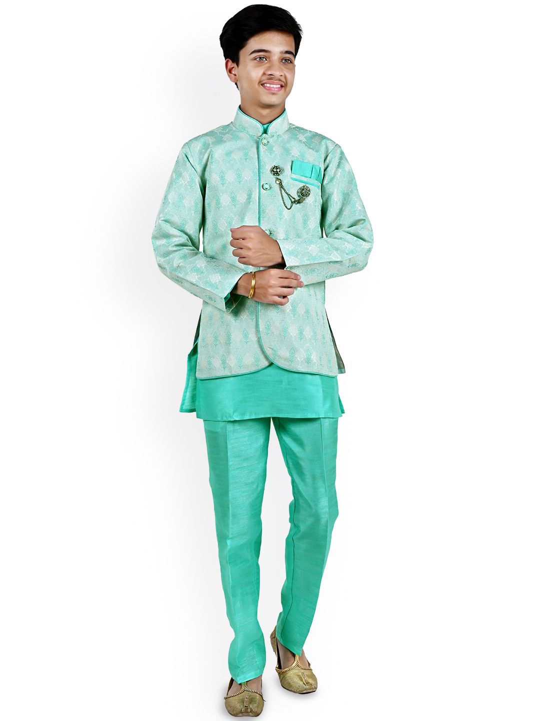 Sangria Boys Ethnic Motifs Woven Design Kurta with Trousers-image-16
