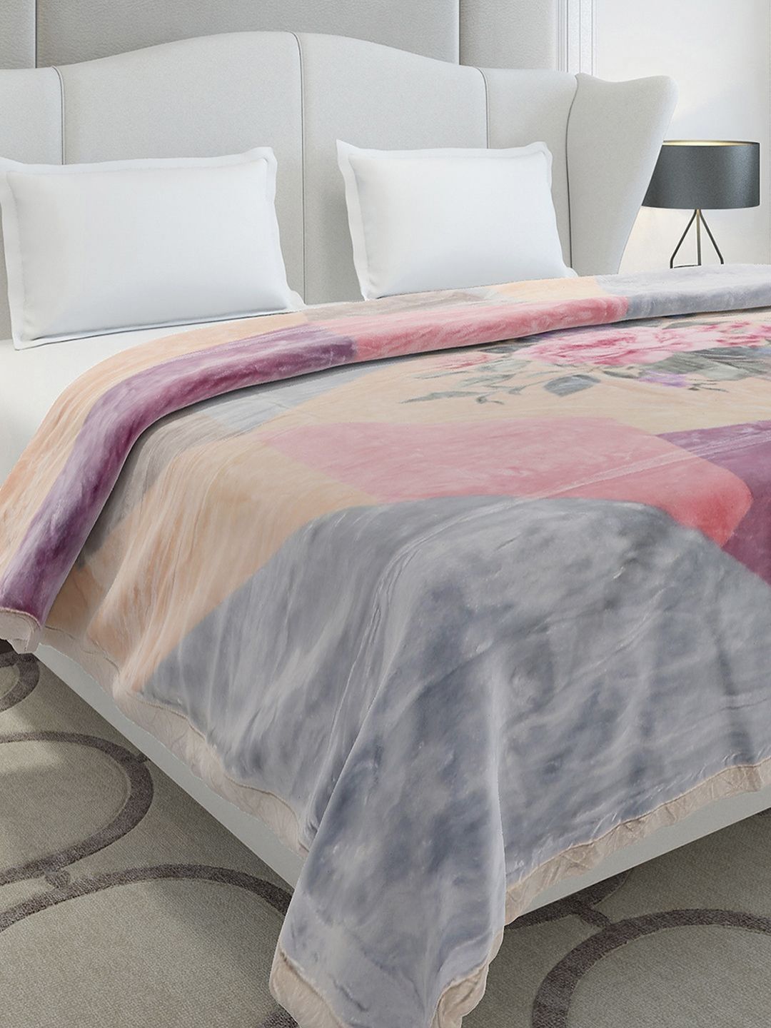 Monte Carlo Vista Plus Pink & Grey Printed Heavy Winter 290 GSM Double Bed Blanket-image-35