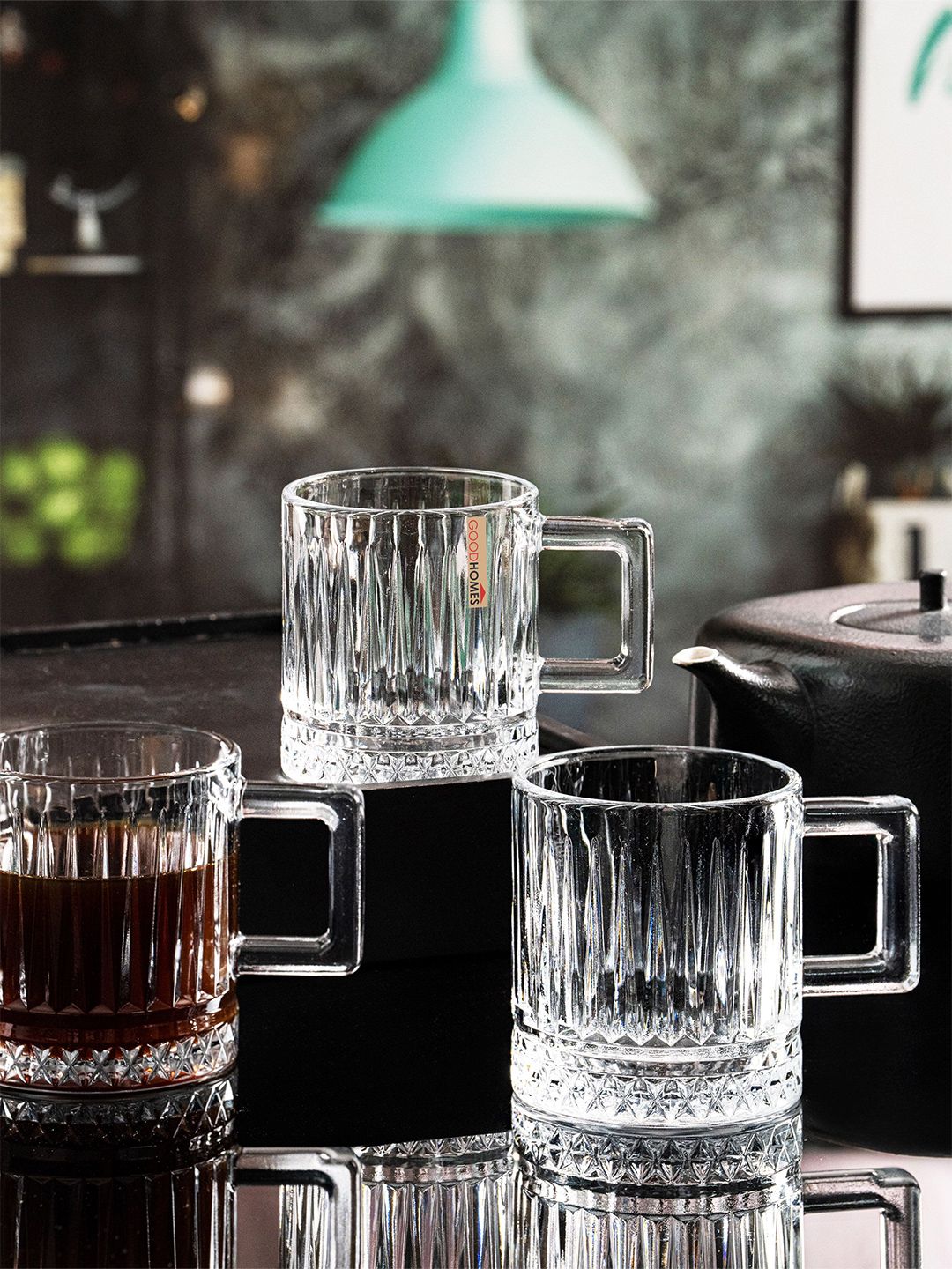 GOODHOMES Transparent 6 Pieces Textured Glass Glossy Mugs 210ml-image-43