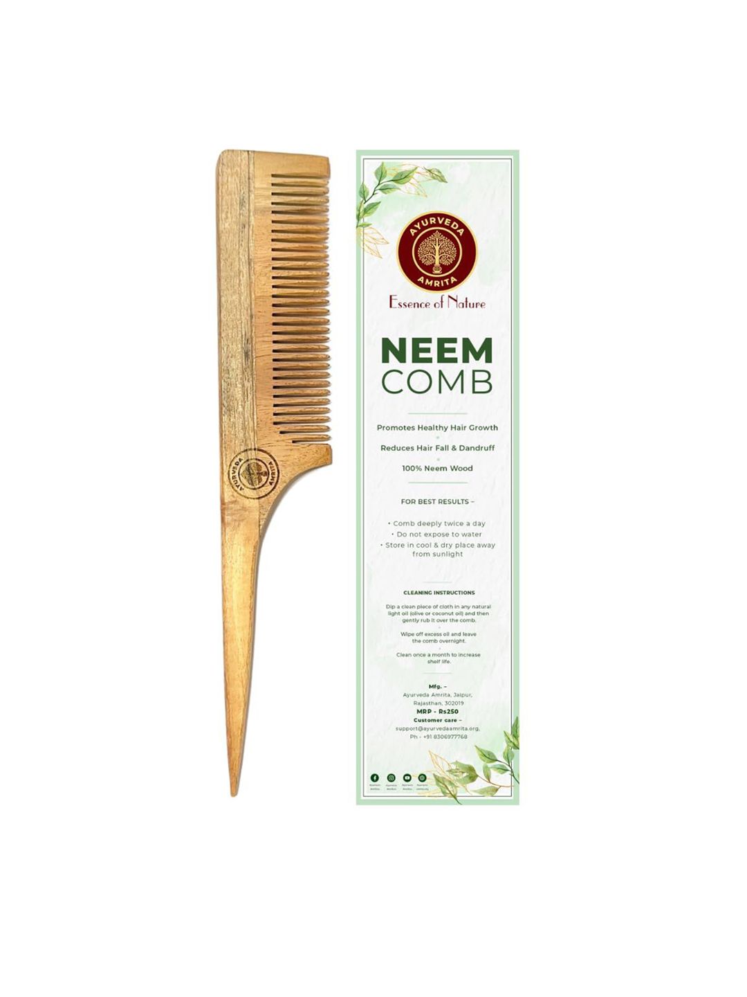 Ayurveda Amrita Organic Neem Wooden Tail Comb-image-45