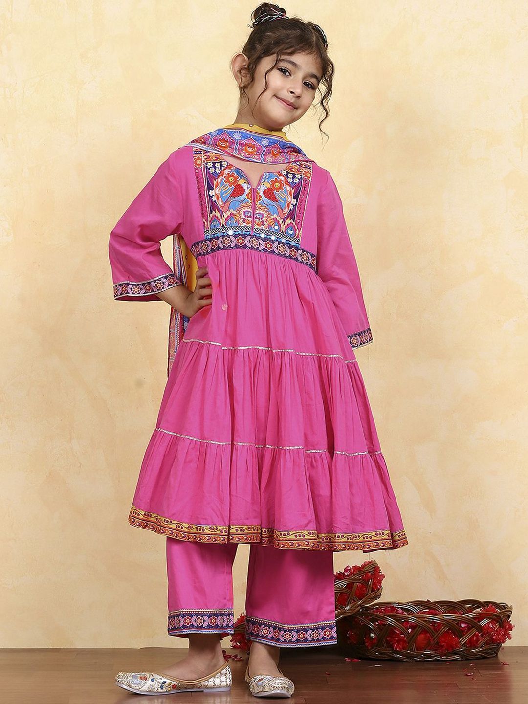 Biba Girls Printed Regular Pure Cotton Kurta with Palazzos & With Dupatta-picture-38