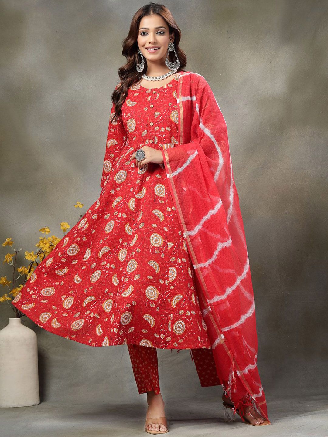 Yufta Women Floral Printed Maternity Pure Cotton Kurta with Trousers & With Dupatta