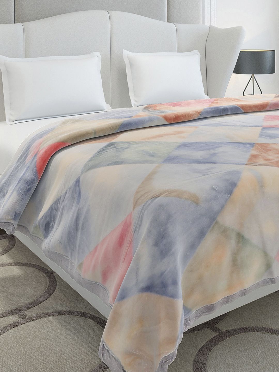 Monte Carlo Vista Plus Blue & Pink Printed Heavy Winter 290 GSM Double Bed Blanket-image-34