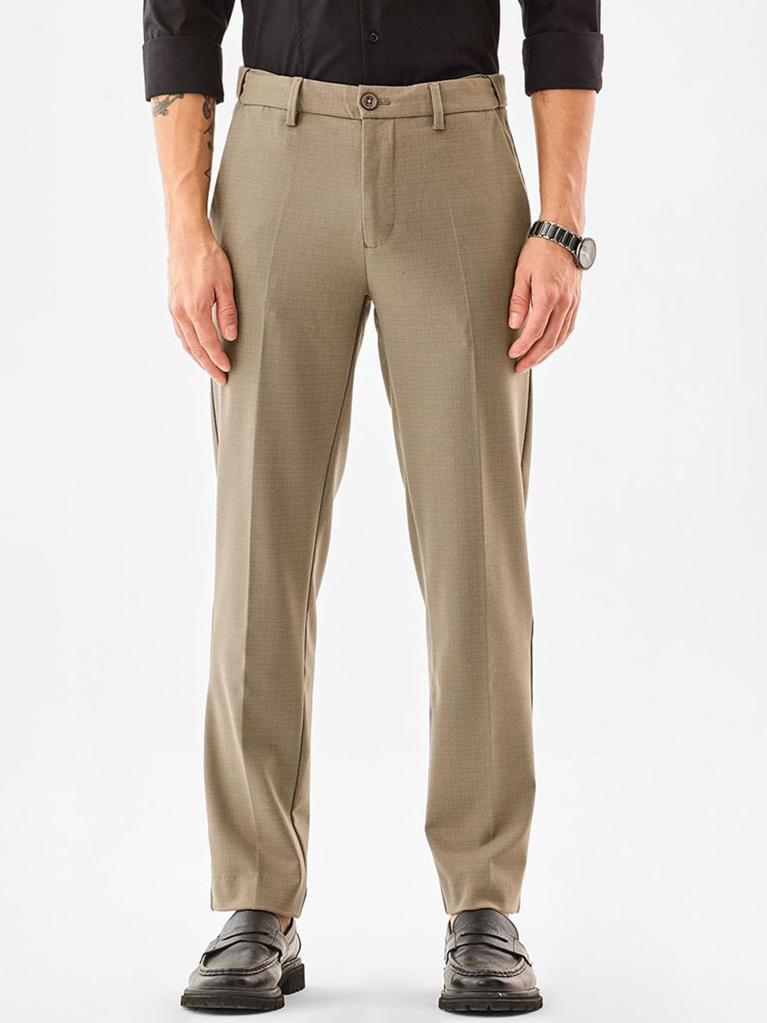 Snitch Men Textured Wrinkle Free Regular Fit Formal Trousers-picture-22