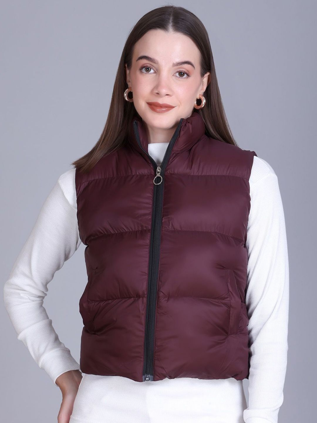 The Roadster Lifestyle Co. Stand Collar Sleeveless Lightweight Puffer Jacket