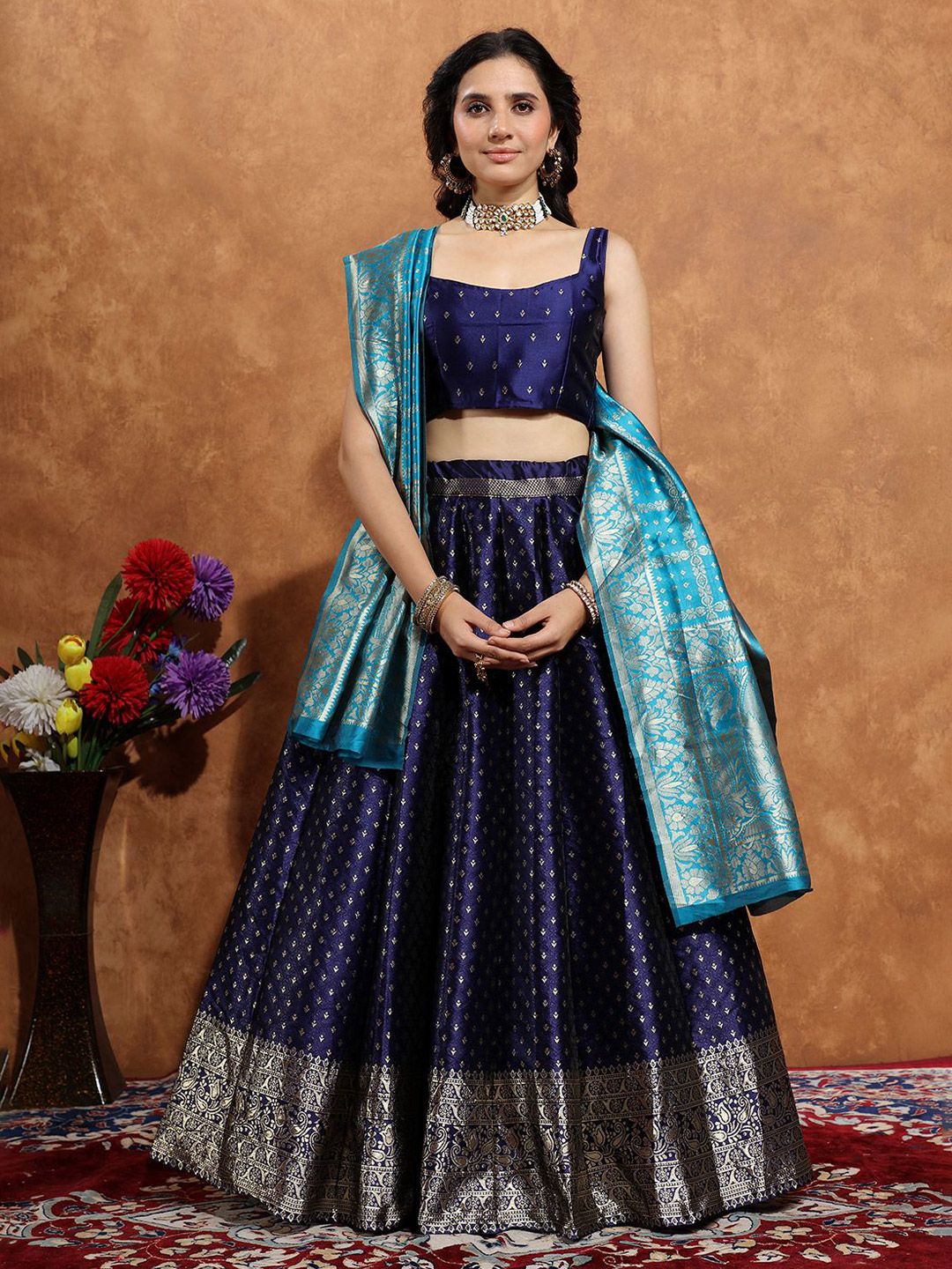 SWAMI STUDIO Woven Design Zari Work Semi-Stitched Silk Lehenga & Blouse With Dupatta-image-45