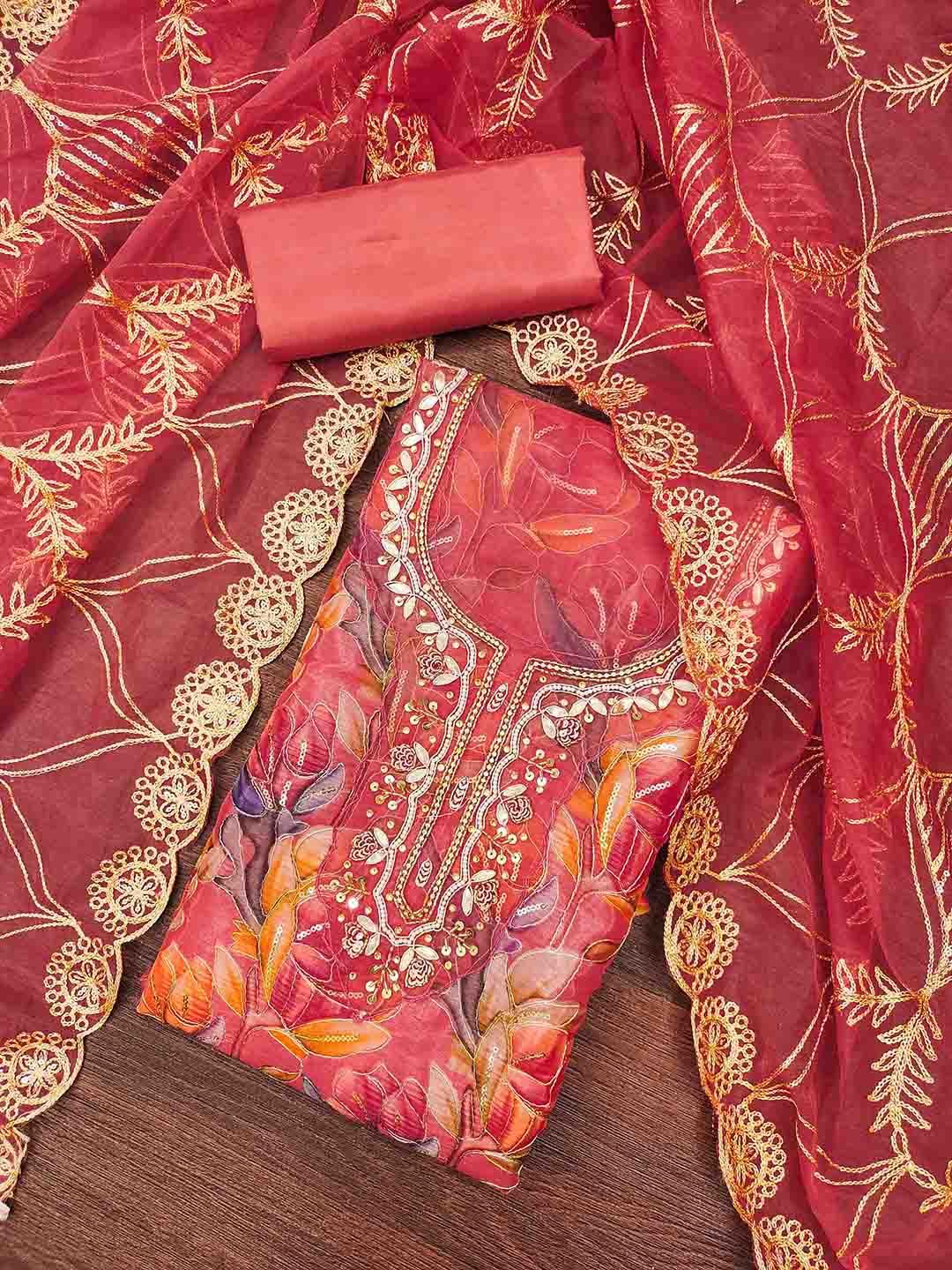 Blissta Printed Organza Unstitched Dress Material-picture-14