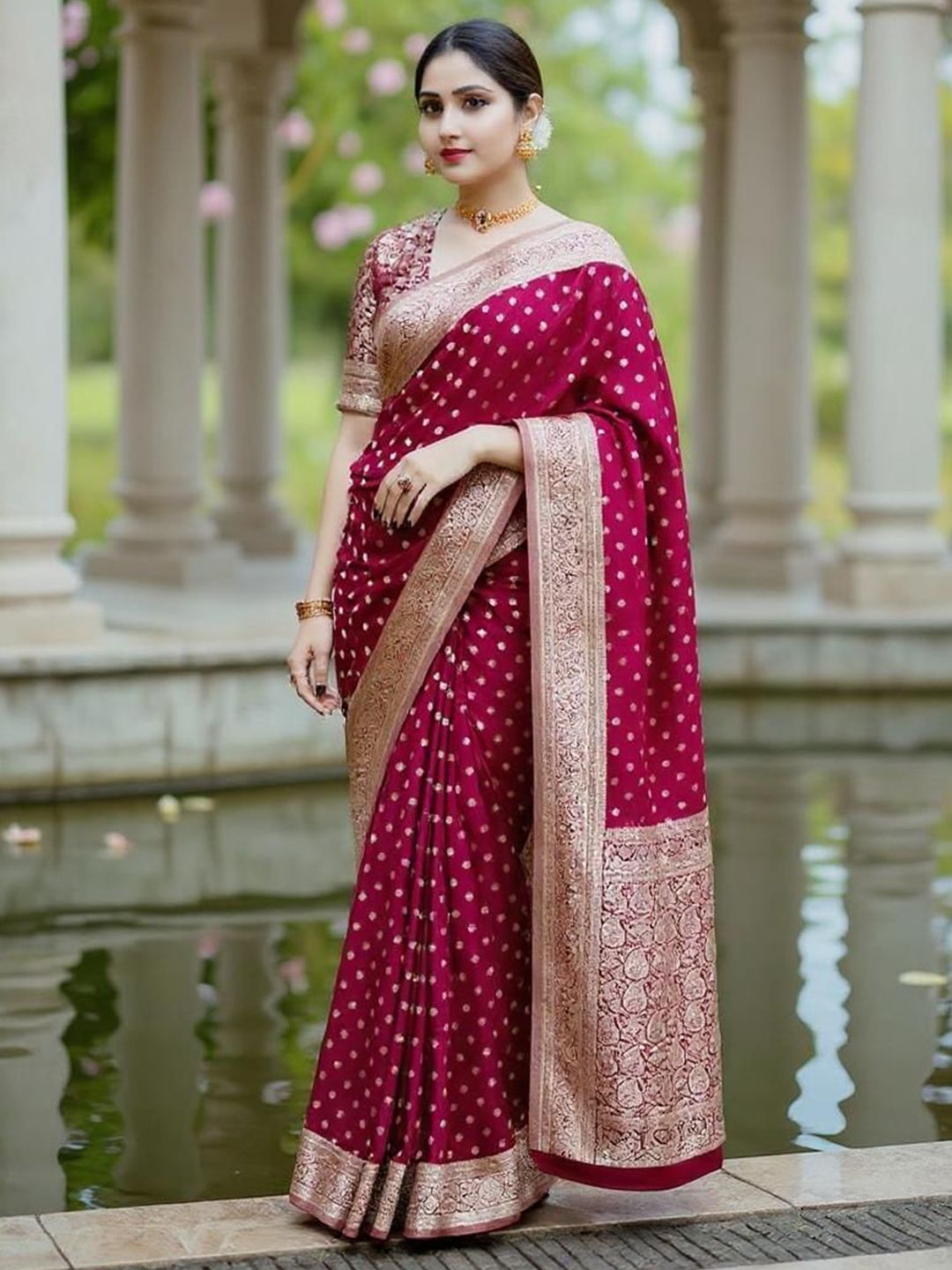 VILLE FASHION Ethnic Motifs Woven Design Zari Kanjeevaram Saree-picture-36