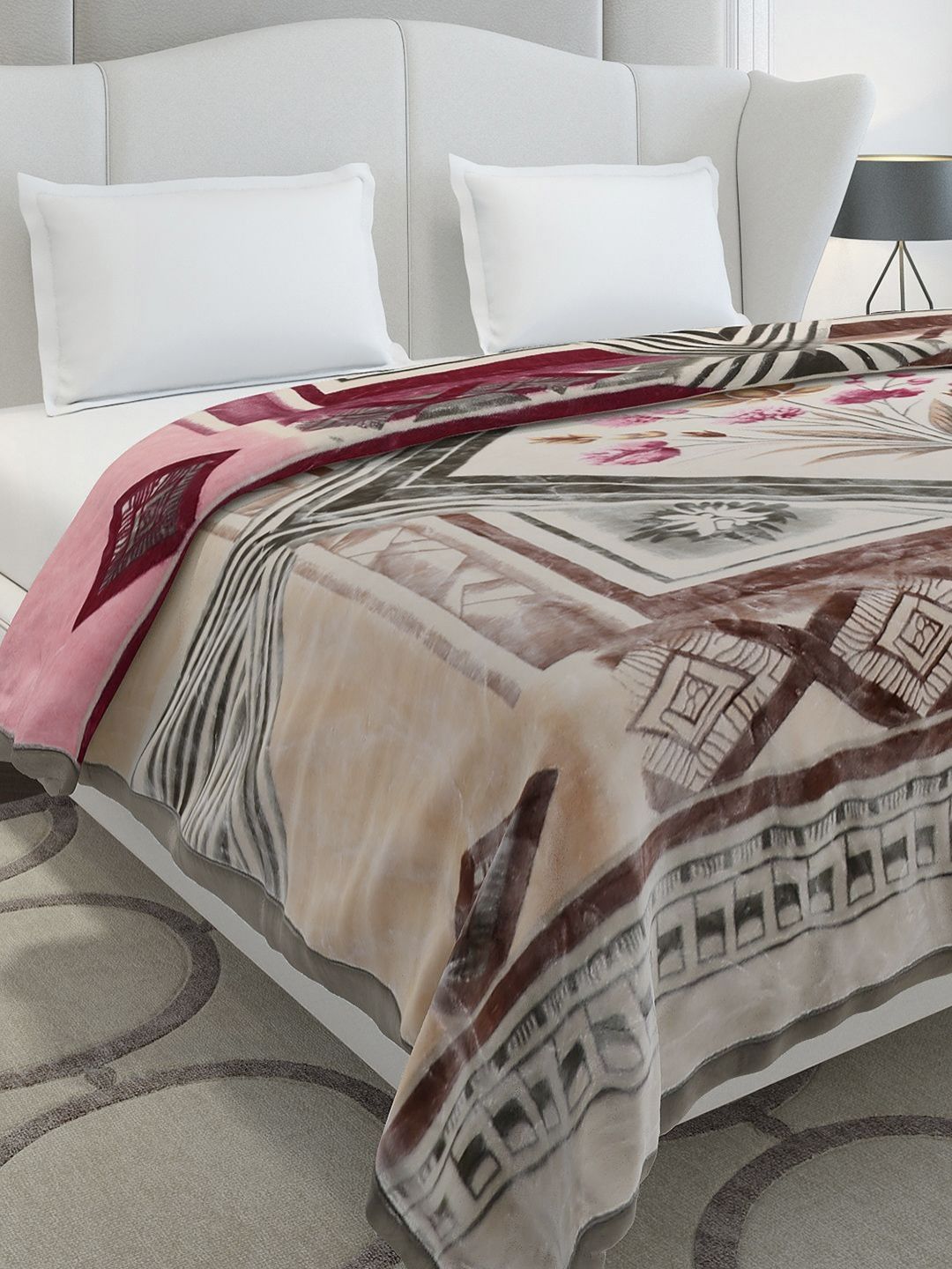Monte Carlo Grey & Pink Heavy Winter Double Bed Blanket 1136 GSM-image-46