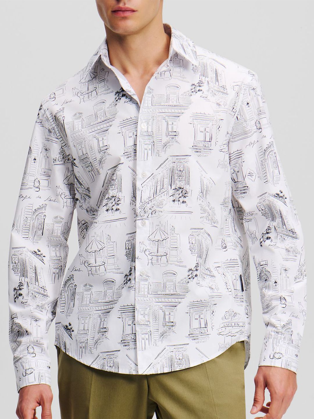 Karl Lagerfeld Abstract Printed Spread Collar Organic Cotton Casual Shirt-image-18