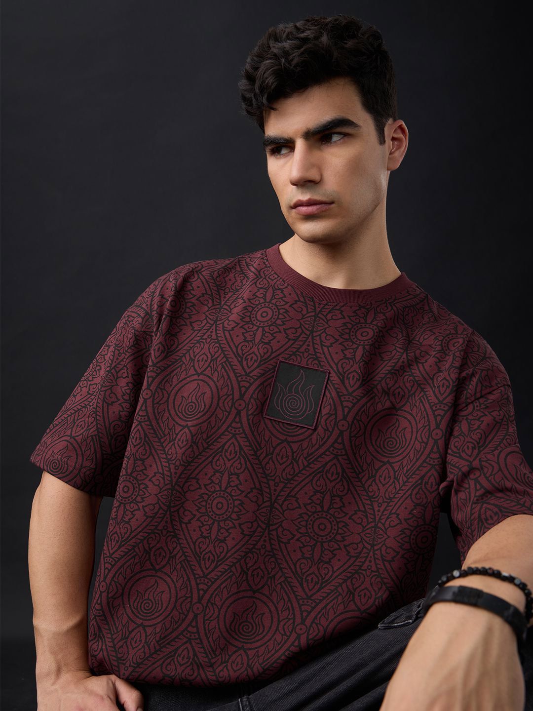 The Souled Store Fire Bender Printed Drop-Shoulder Sleeves Oversized Pure Cotton T-shirt-picture-42