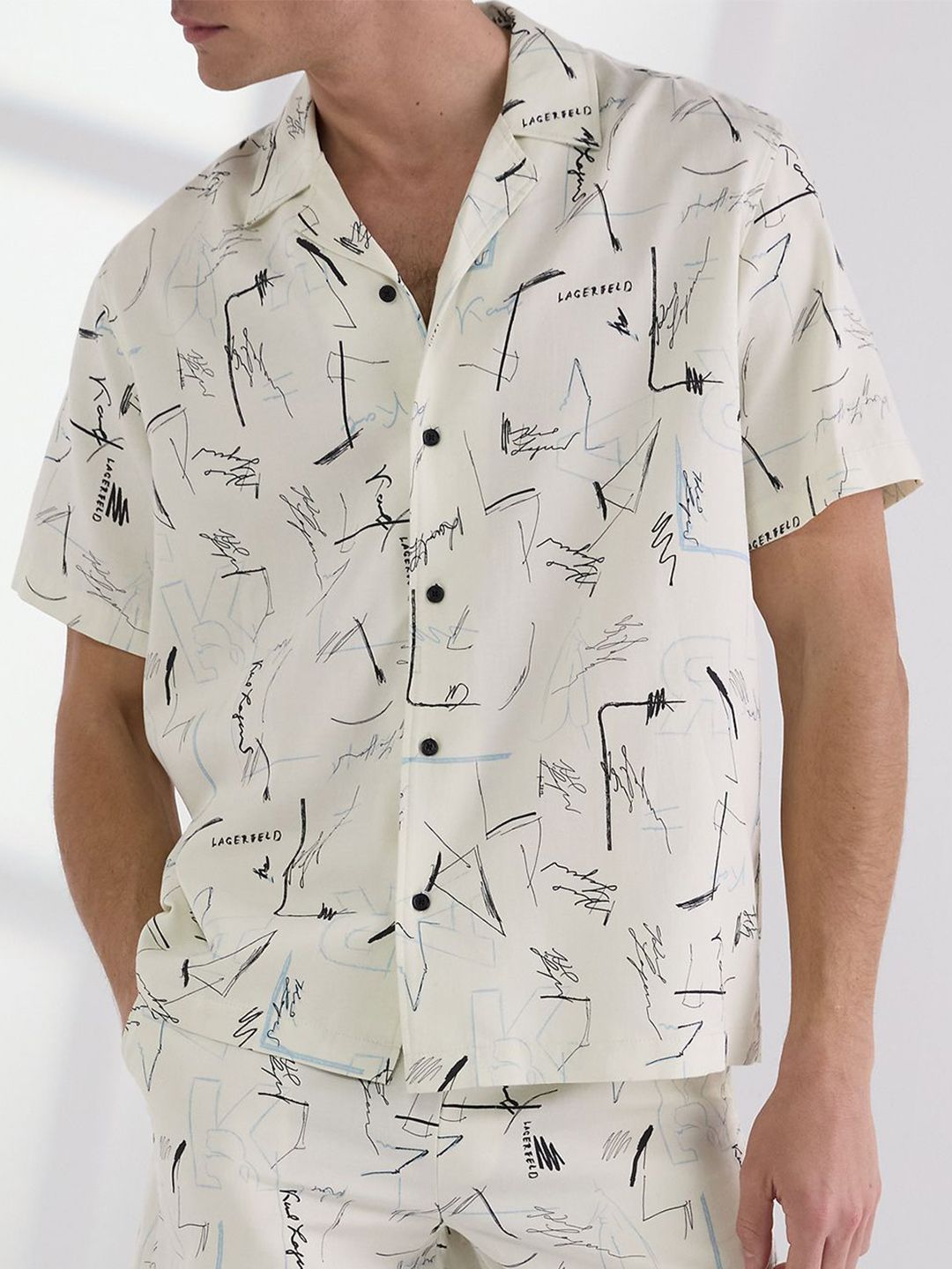 Karl Lagerfeld Men Conversational Printed Cuban Collar Casual Shirt-image-25
