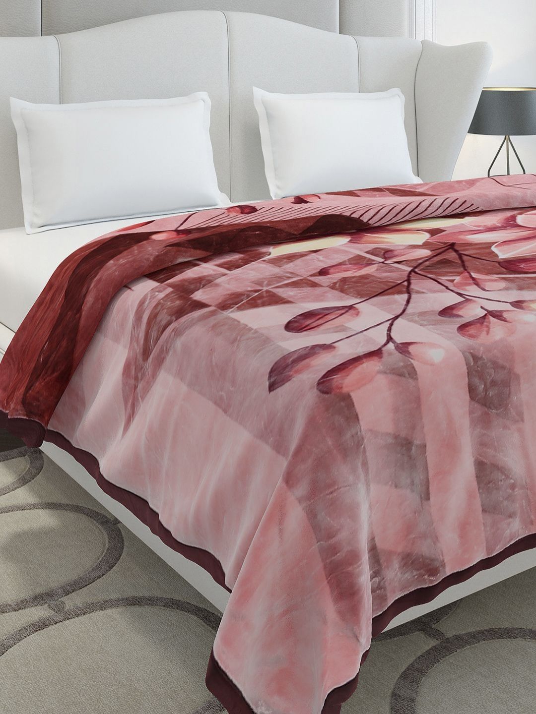 Monte Carlo Commander Pink & Rose Colored Printed Heavy Winter Double Bed Blanket 1136 GSM-image-44