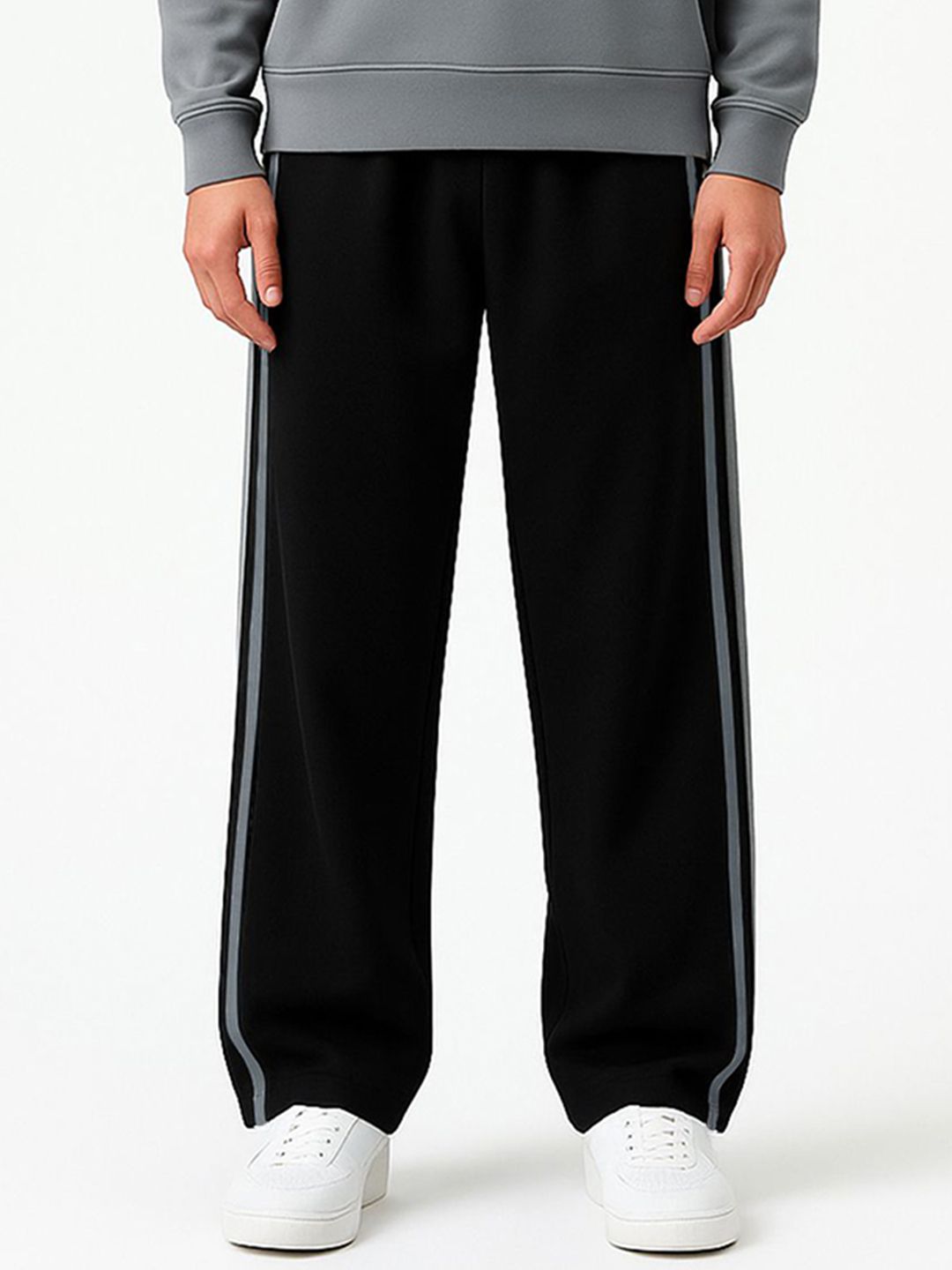 Maniac Men Cotton Striped Mid Rise Baggy Track Pant-image-5