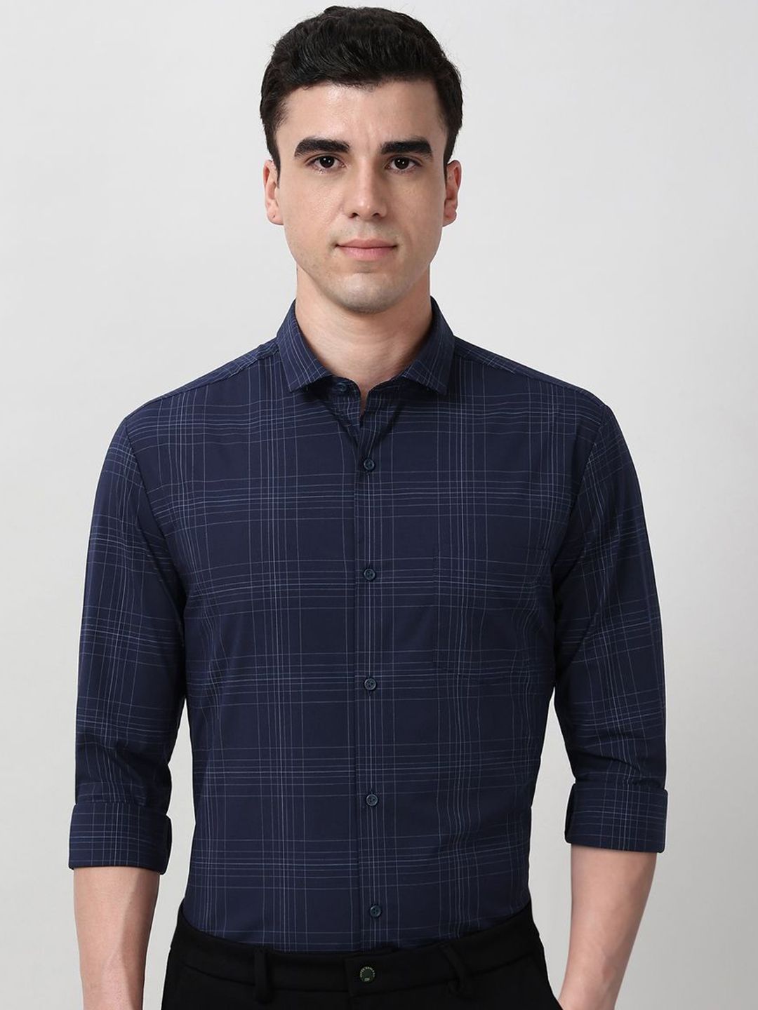 Peter England Men Slim Fit Checked Spread Collar Formal Shirt-picture-22