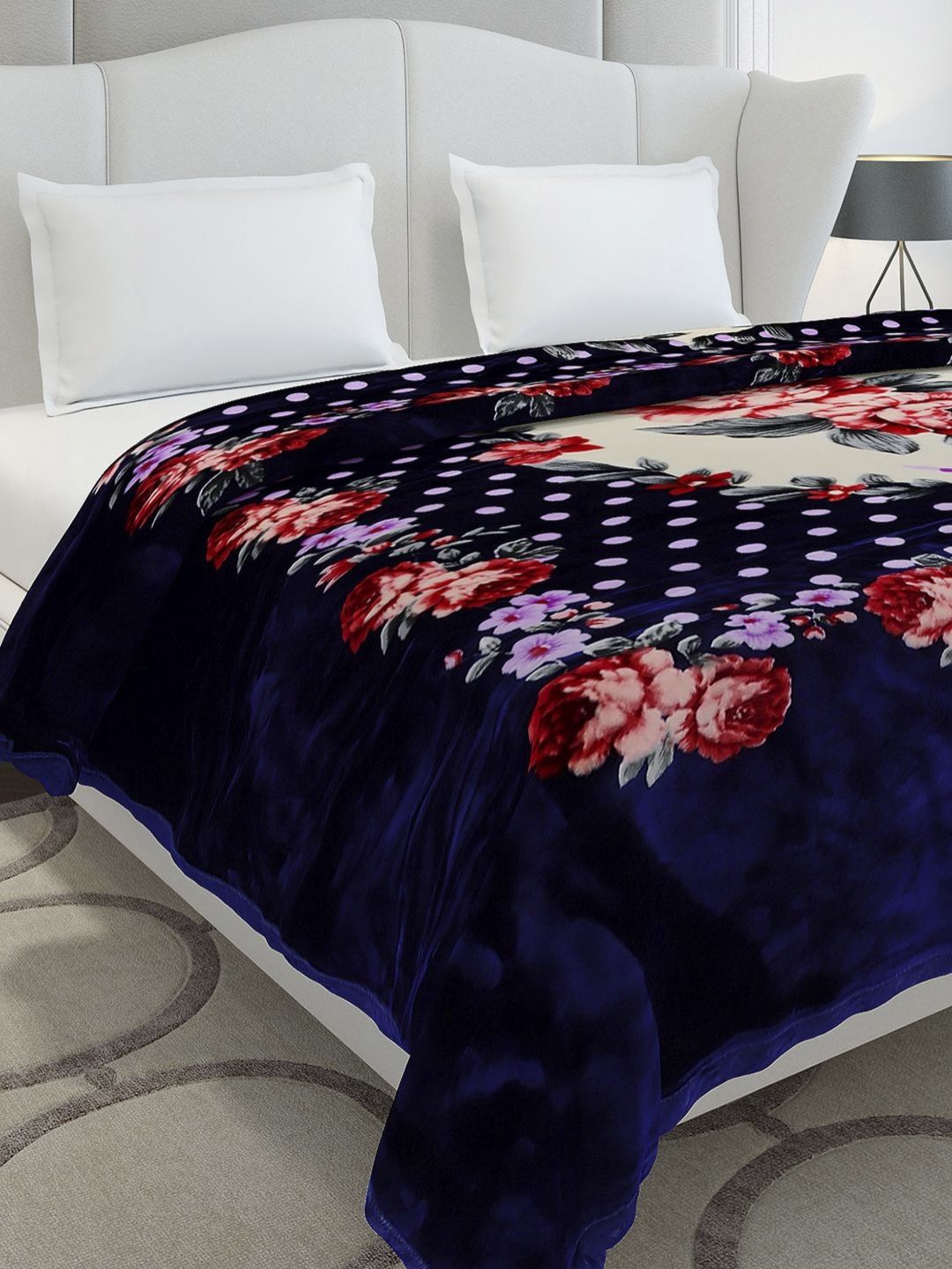 Monte Carlo Monarch Blue & Red Printed Heavy Winter 117 GSM Double Bed Blanket-picture-45