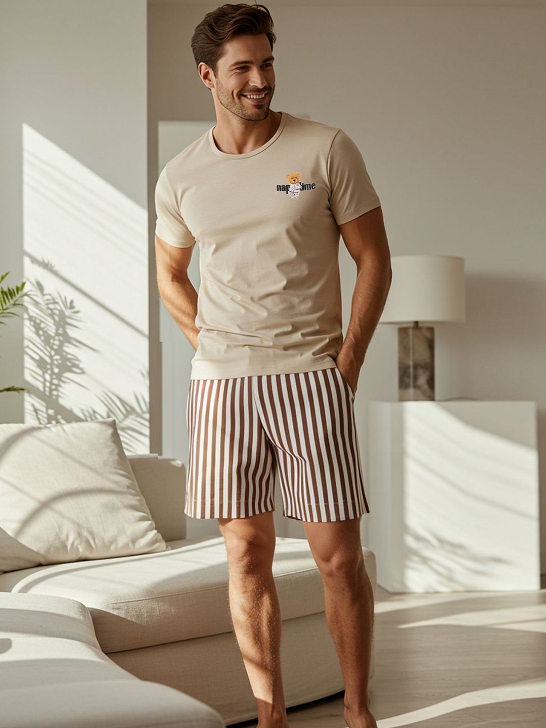 Trendyol Men Striped Pure Cotton Night suit-picture-15