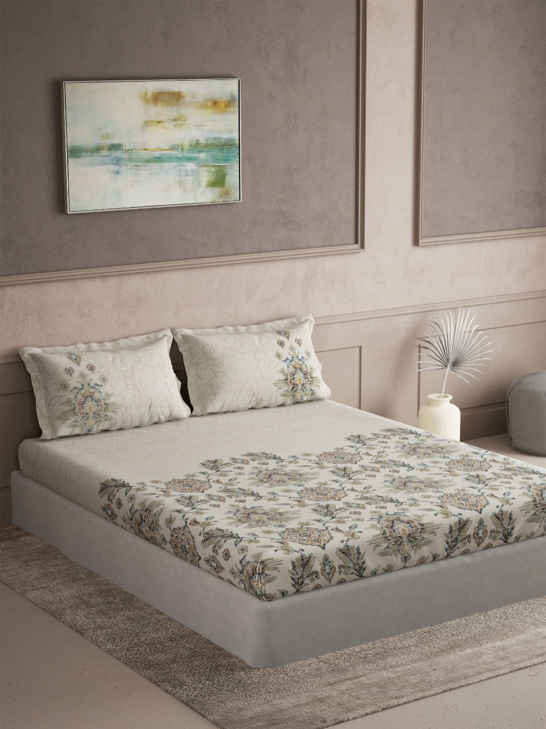 DDecor Beige Ethnic Motifs Printed 180 TC Cotton Double King Bedsheet Set 2.74 m x 2.74 m-image-40