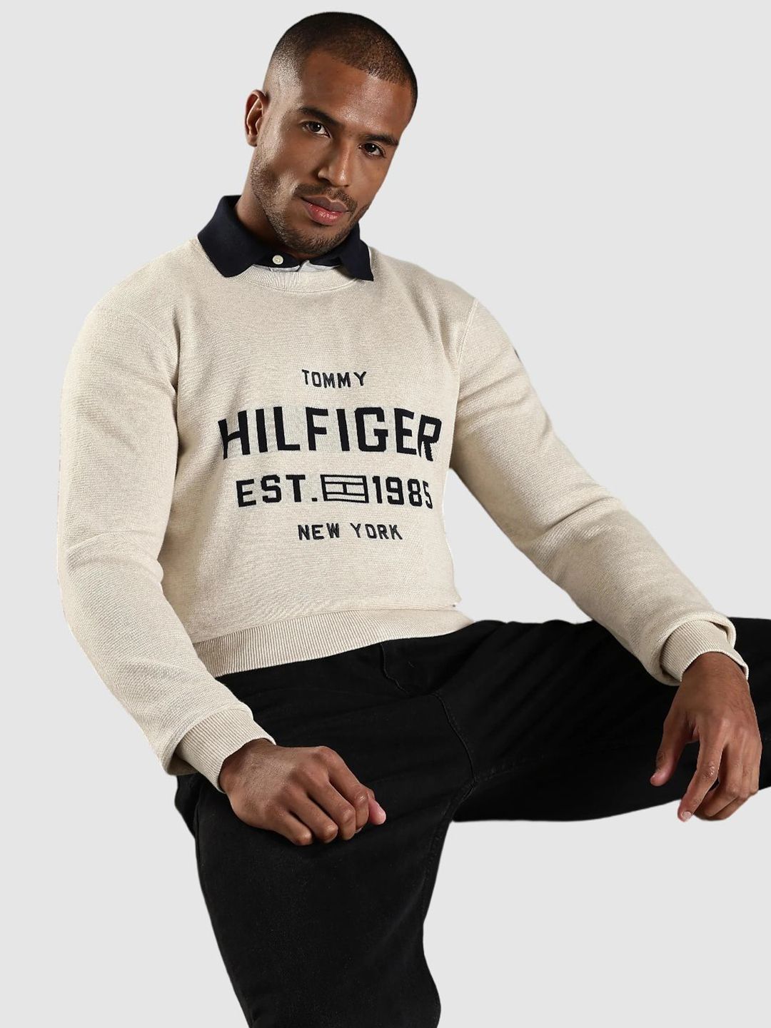 Tommy Hilfiger Europe Men Brand Logo Printed Pullover Sweaters