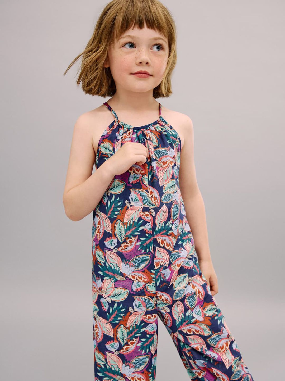 Mango Kids Girls Organic Cotton Floral Printed Basic Jumpsuit-picture-1