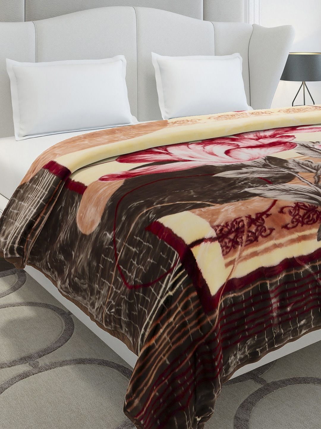 Monte Carlo Brown & Yellow Heavy Winter 300 GSM Double Bed Blanket-image-48
