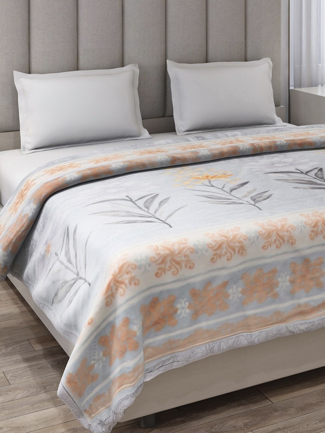 Monte Carlo Beige & Orange Heavy Winter 871 GSM Double Bed Blanket-image-7