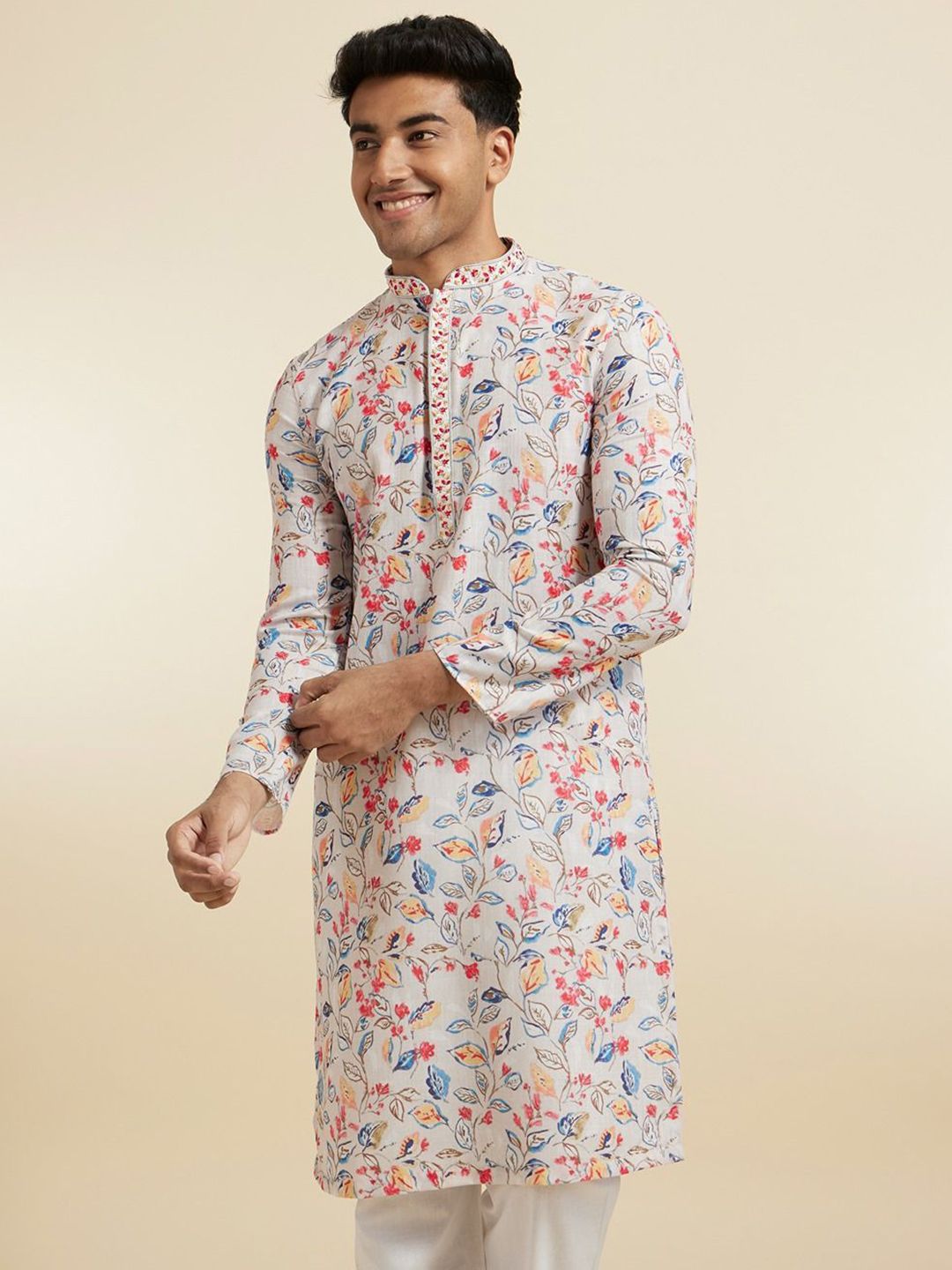 Diwas by Manyavar Floral Printed Mandarin Collar Straight Kurta-picture-39