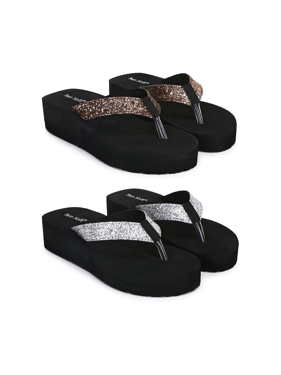 TWO SOFT Women Pack Of 2 Embellished Open Toe Flatform Heels Sandals-picture-25