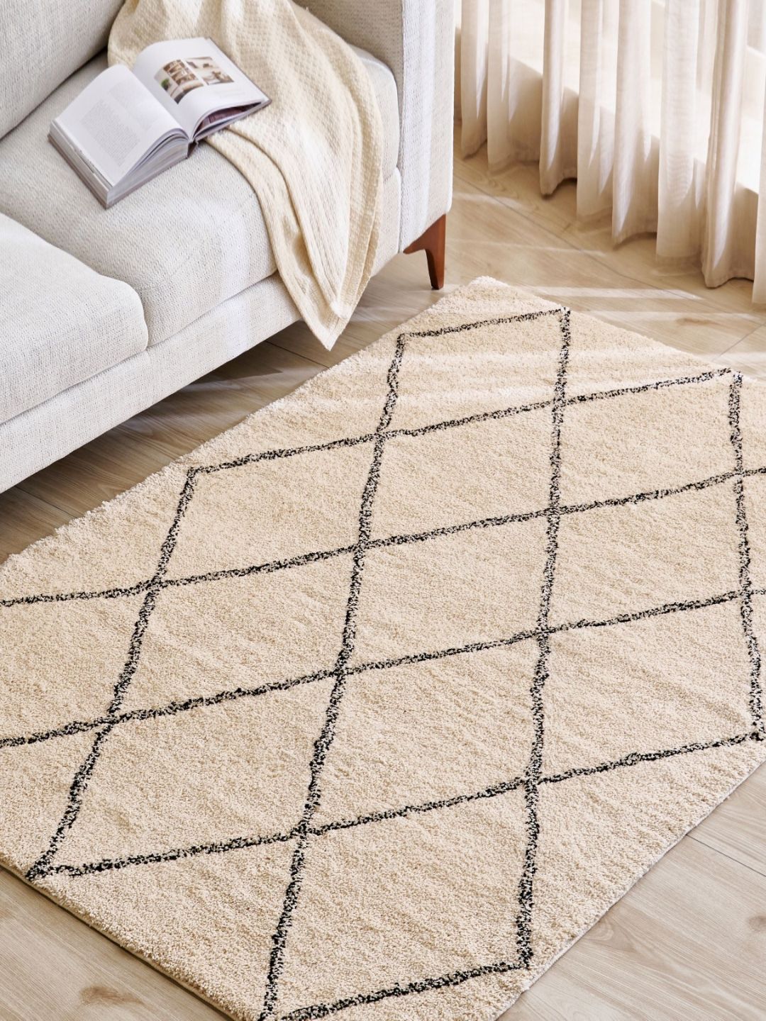 Home Centre Colour Refresh Beige & Grey Geometric Polyester Carpet-image-1