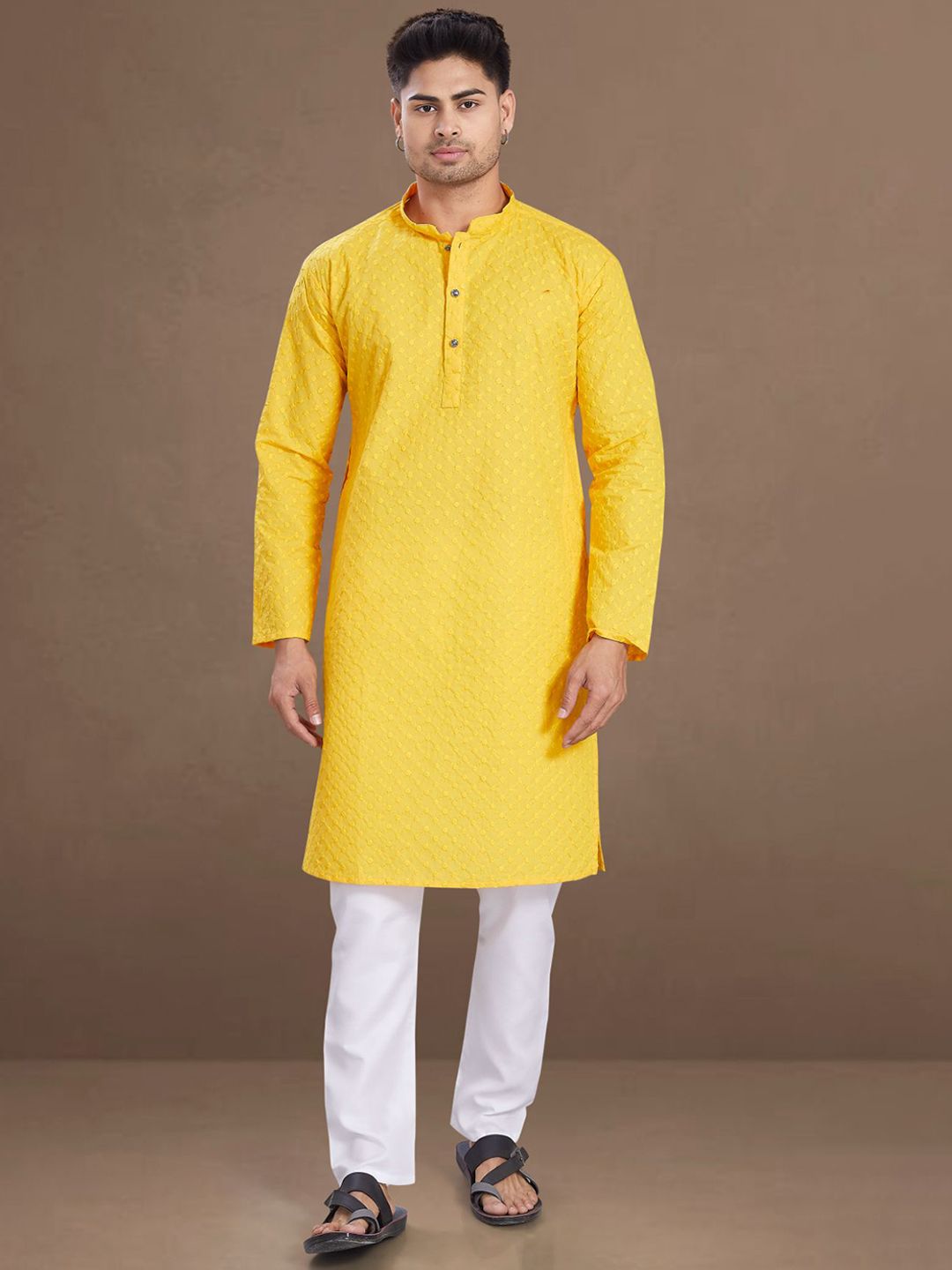 PulseIQ Men Woven Design Embroidered Kurta with Pyjamas-picture-35