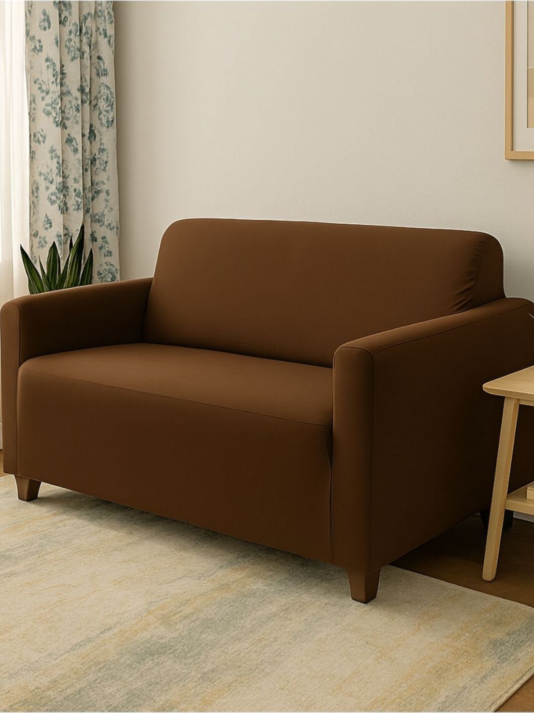 Aura Brown Straight 1 Seater Washable Sofa Cover-image-24