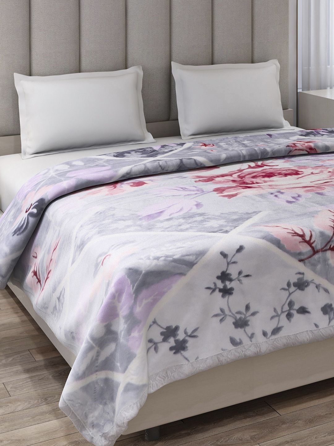 Monte Carlo Moon Valley Plus Grey & Pink Printed Heavy Winter Double Bed Blanket 871 GSM-image-45