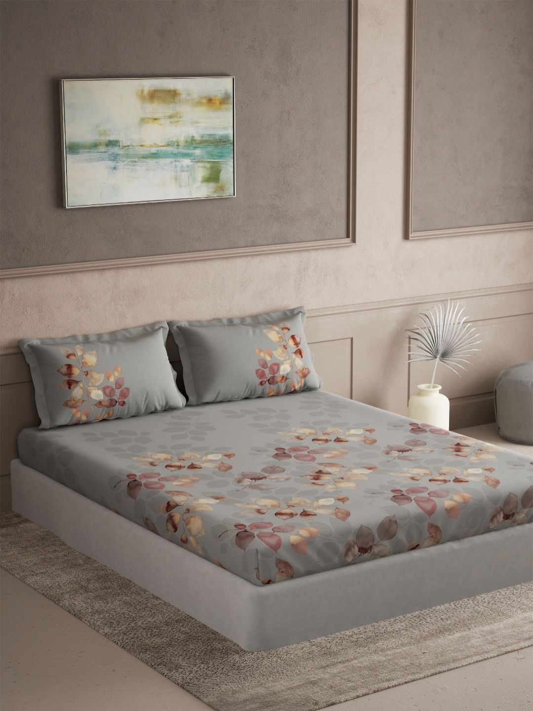 DDecor Grey Printed 180 TC Cotton Double King Bedsheet Set 2.74 m x 2.74 m-picture-27