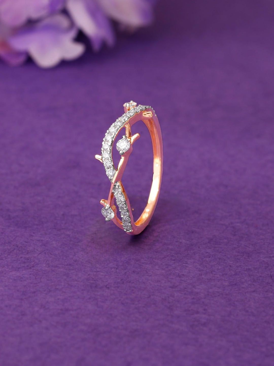 GIVA Women 14 KT Rose Gold Wavy Ring With Lab Grown Diamond - 1.35 g-picture-31