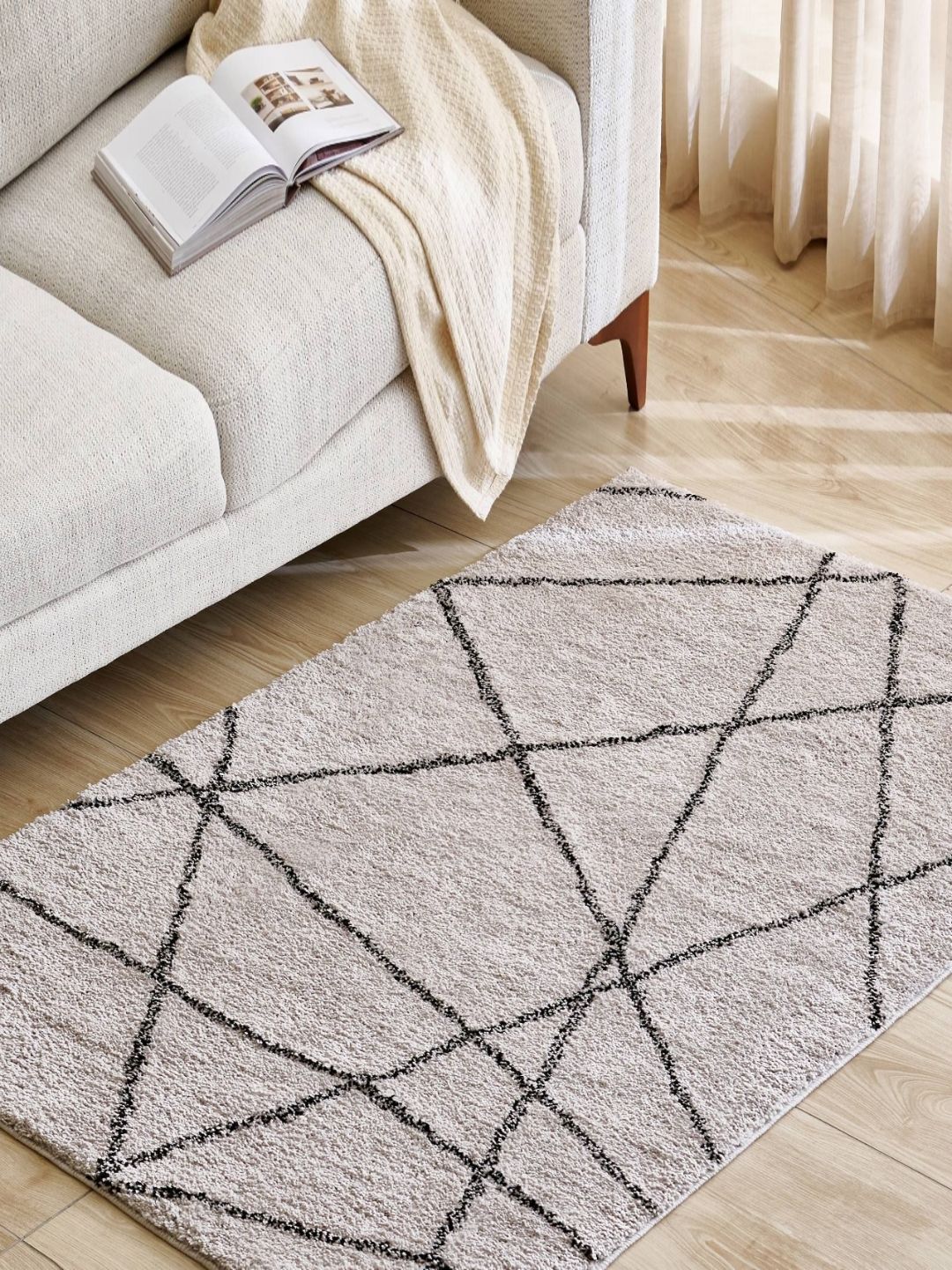 Home Centre Colour Refresh Grey Geometric Polyester Carpet-picture-14