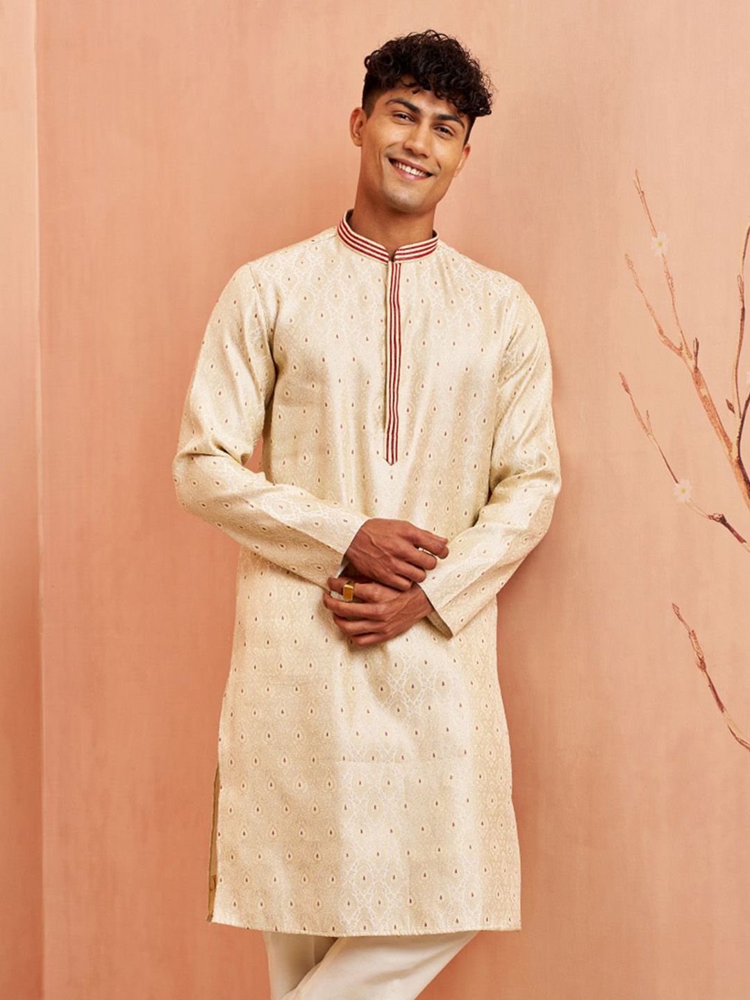 VASTRAMAY Men Ethnic Motifs Printed Festive Silk Straight Kurta-picture-19