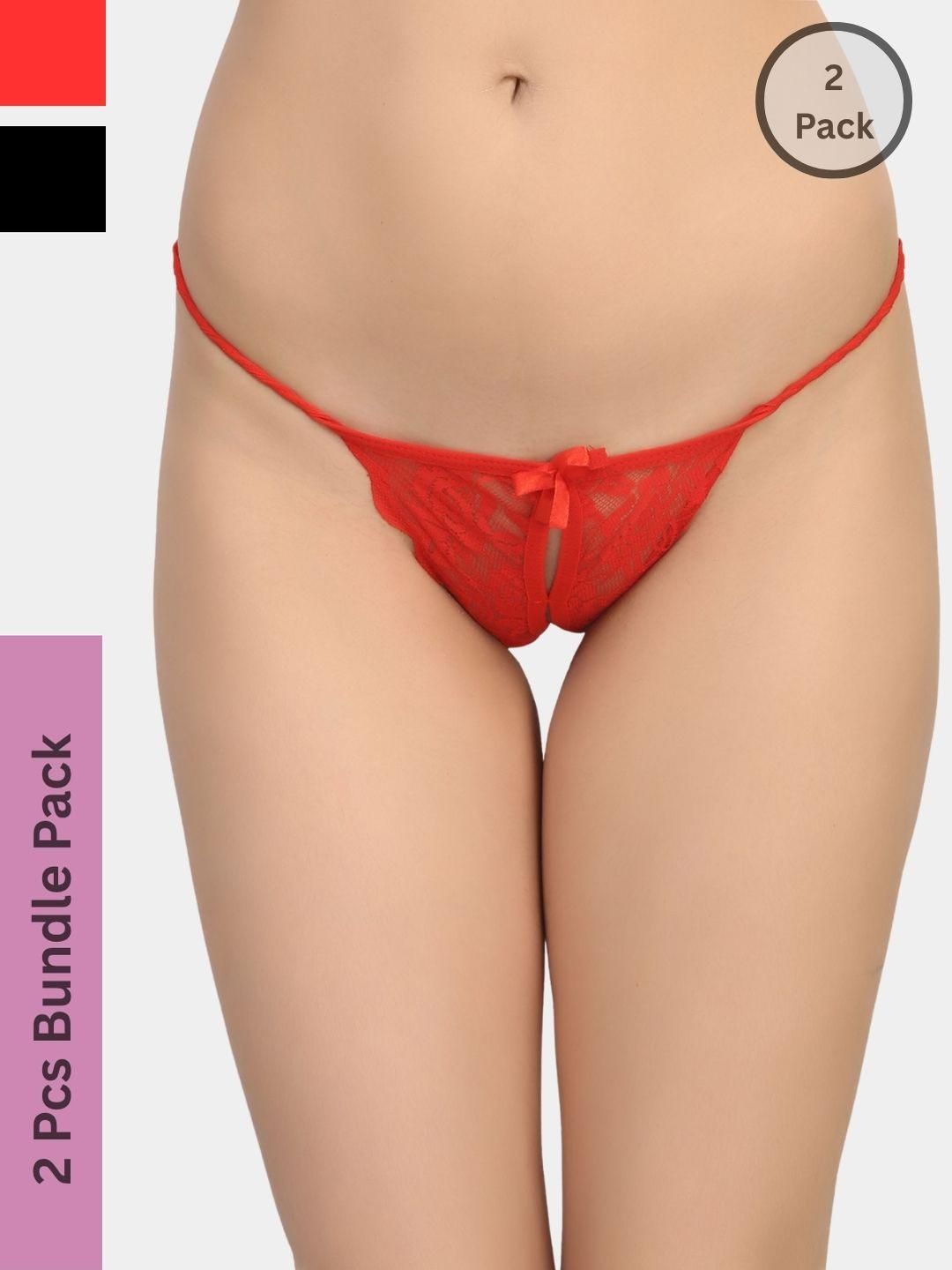 SweetFlirt Enterprises Pack of 2 Crotchless Erotic Lace G-String Thong Panty for Women-picture-10