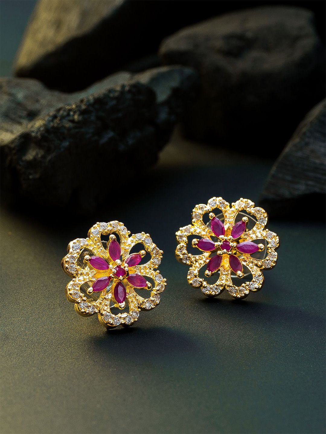 Anouk Gold Plated Artificial Stones Studded Floral Shaped Studs-picture-24