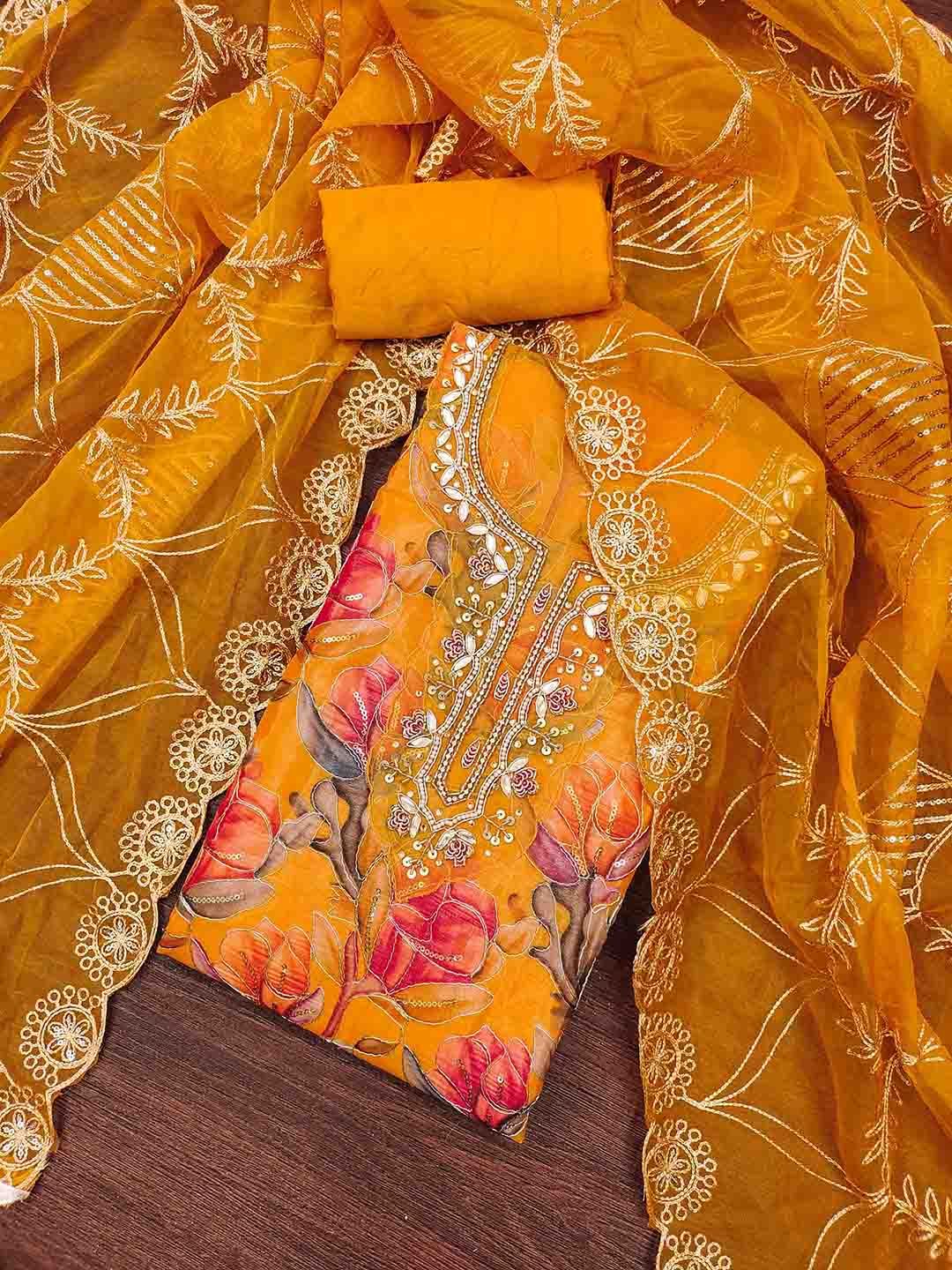 Blissta Floral Printed Sequinned Organza Unstitched Dress Material-picture-22