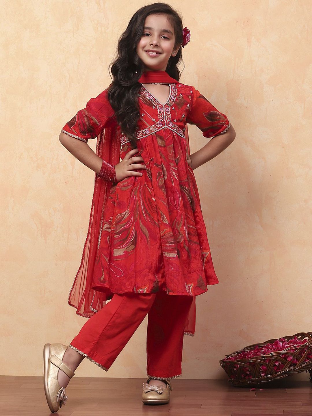 Biba Girls Floral Printed Anarkali Kurta with Trousers & Dupatta-picture-21