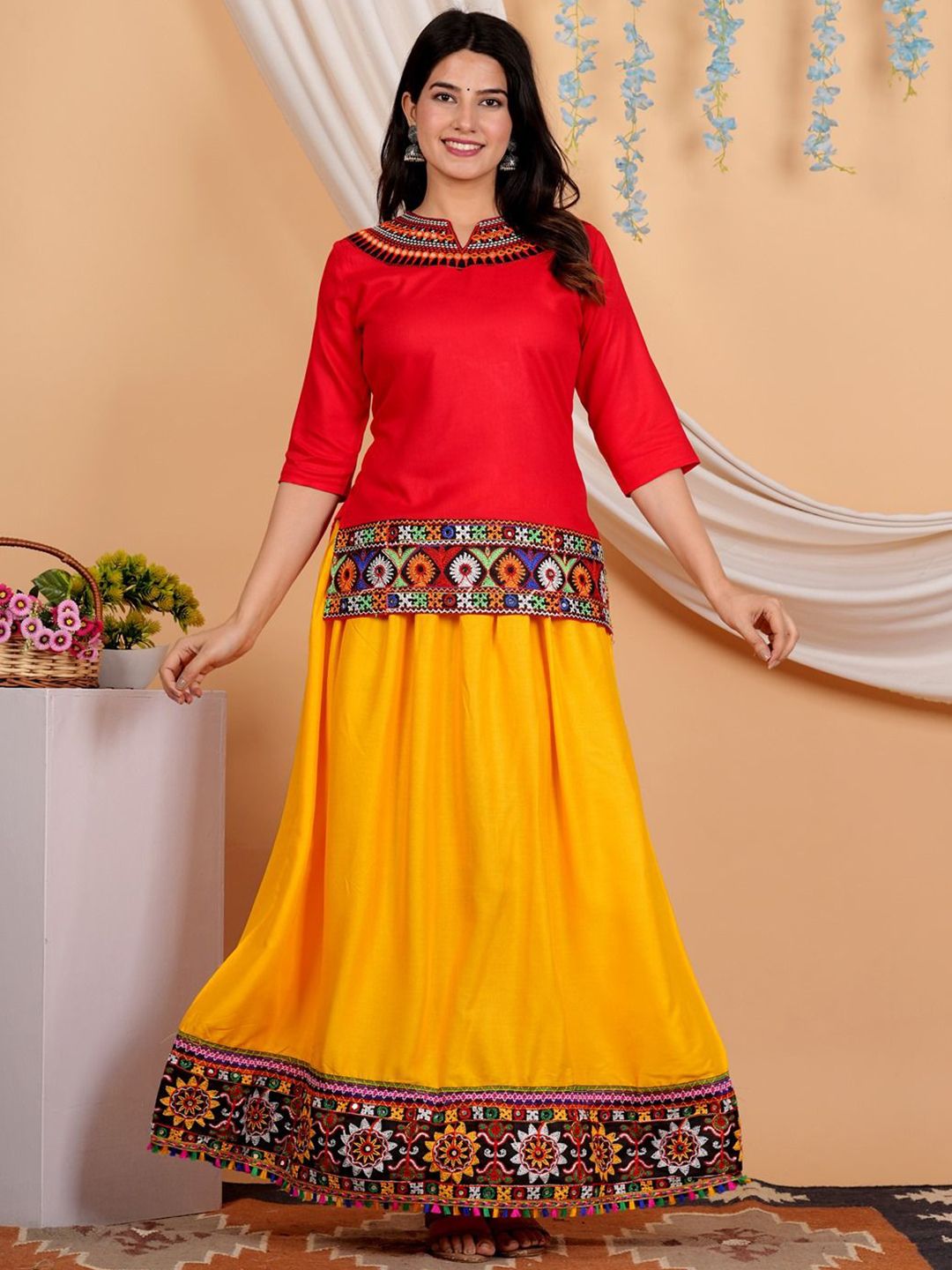 CANVIR Women Embroidered Regular Top with Skirt