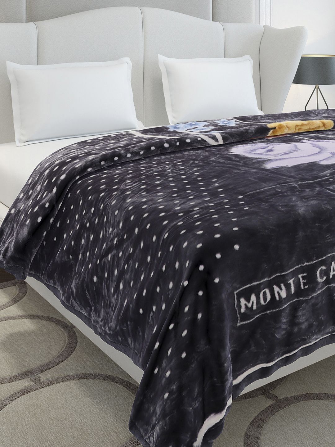 Monte Carlo Marshal Navy Blue & Purple Printed Heavy Winter 290 GSM Double Bed Blanket-image-32