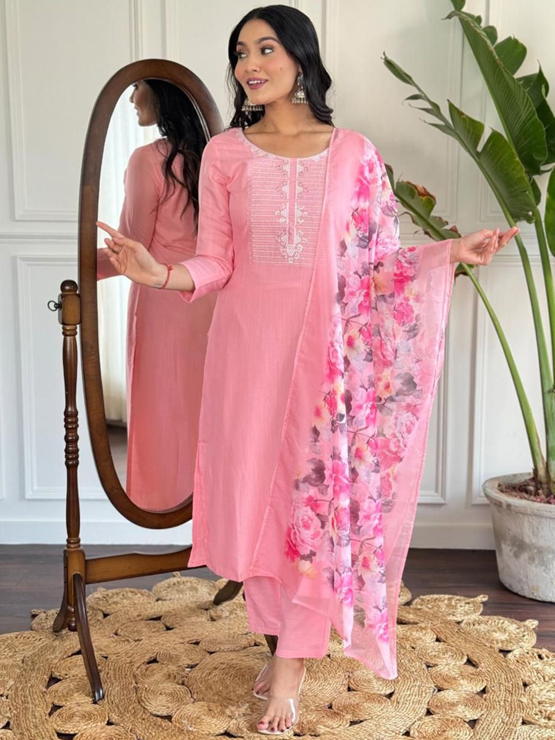 FVD Adults-Women Woven Design Embroidered Kurta with Trousers & Dupatta