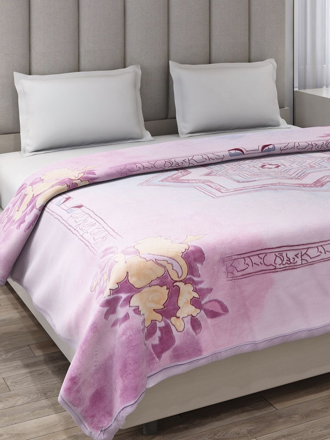 Monte Carlo Rosewood Magenta & Yellow Printed Heavy Winter 138 GSM Double Bed Blanket-image-18