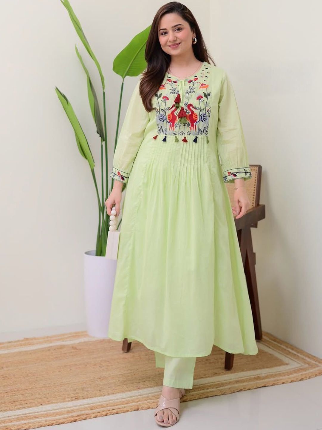MILAAV Women Ethnic Motifs Embroidered A-Line Kurta with Trouser