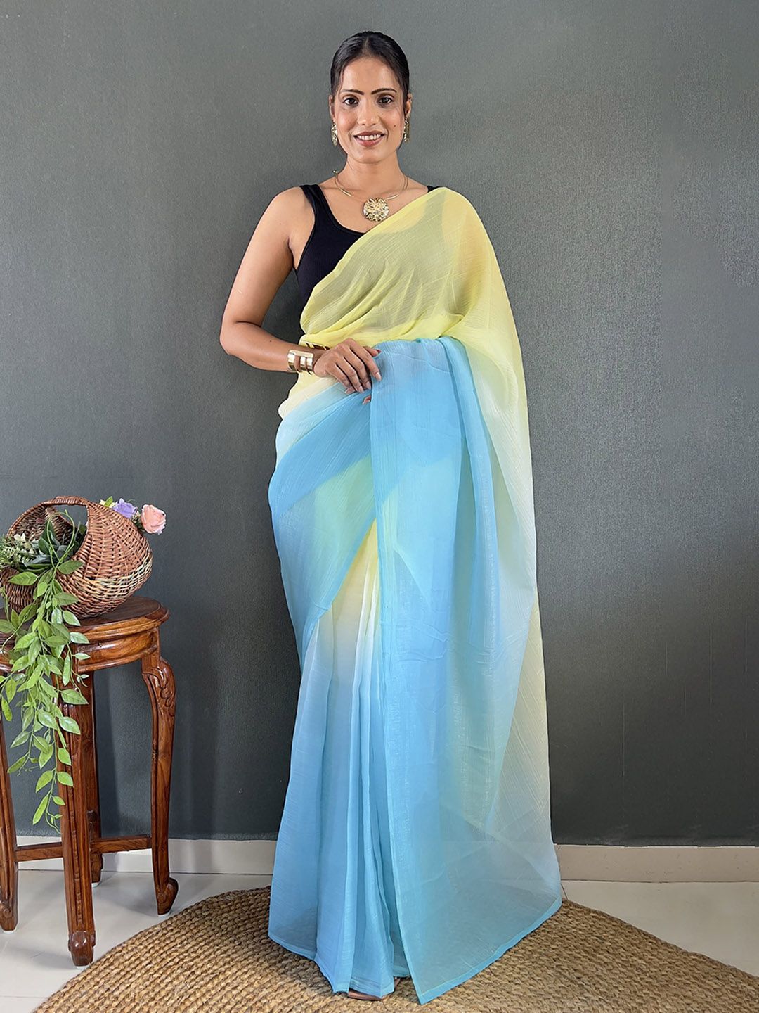 Mitera Colourblocked Pure Georgette Saree with Blouse Piece-picture-15