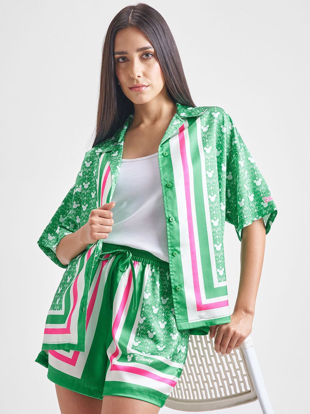 Tokyo Talkies Disney Mickey Printed Shirt Collar Shirt With Shorts-picture-35