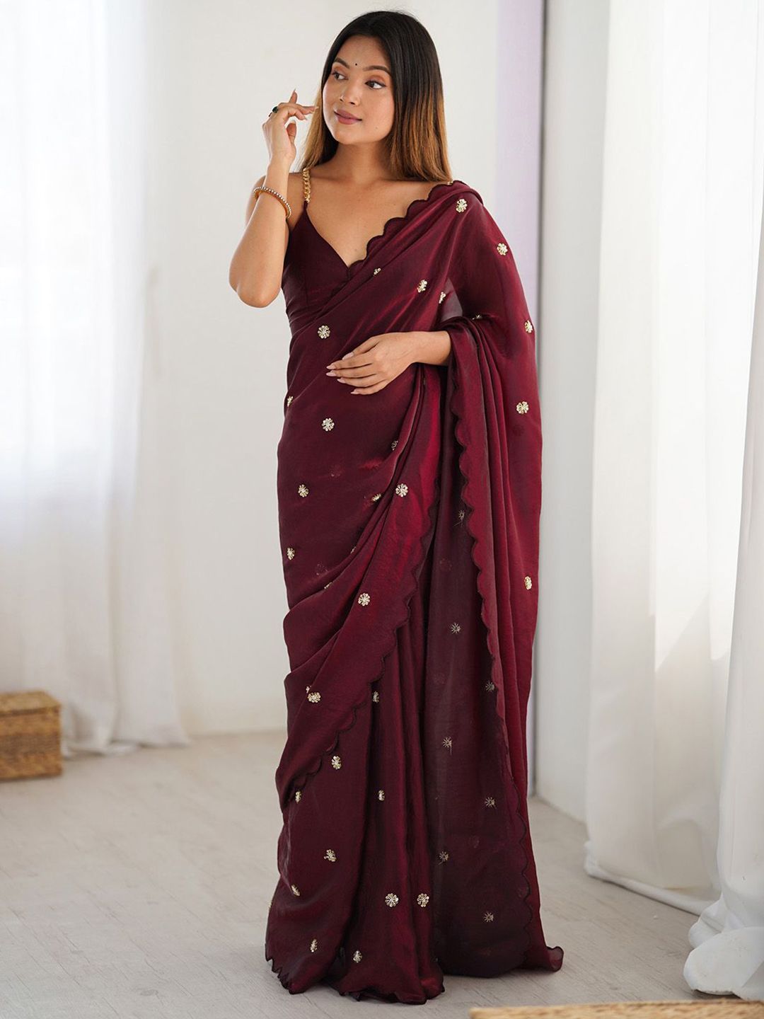 Anouk Embellished Sequinned Satin Designer Saree