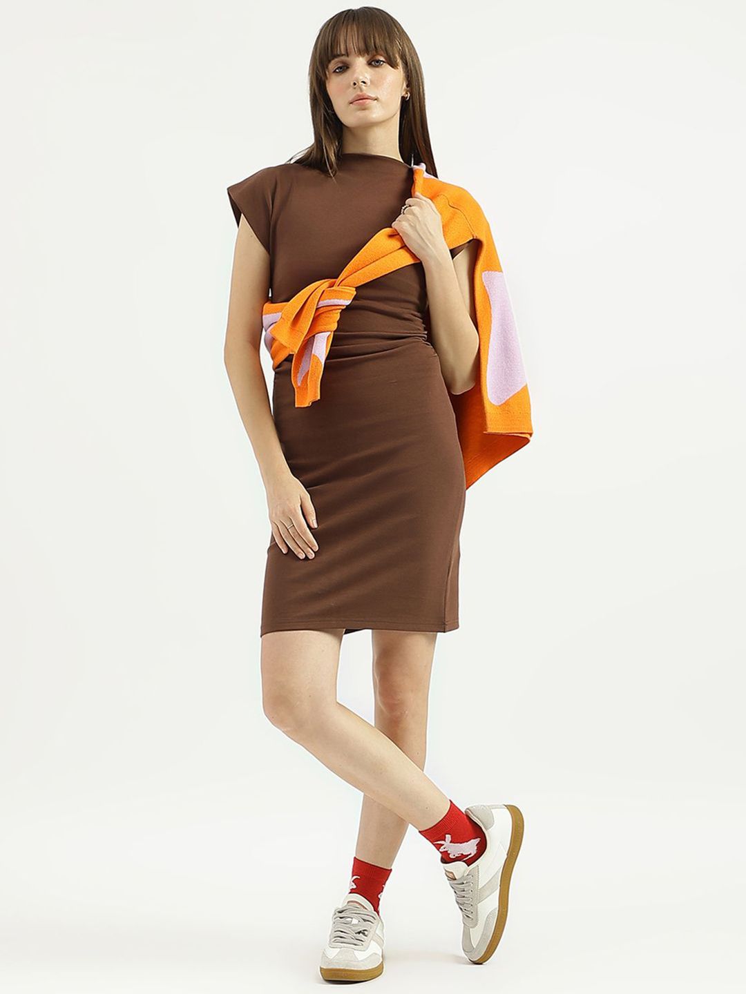 United Colors of Benetton Women Cap Sleeves Bodycon Dress With Ruched Detailed view 2